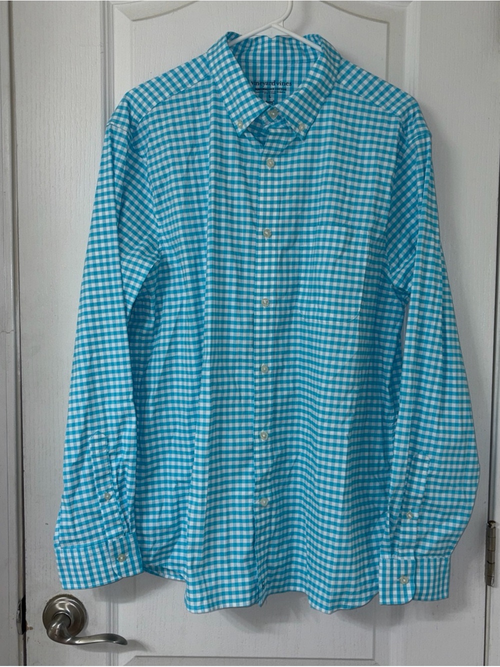 Vineyard‎ Vines Men's L Performance Cotton BRRR Blue Gingham Shirt Casual Preppy